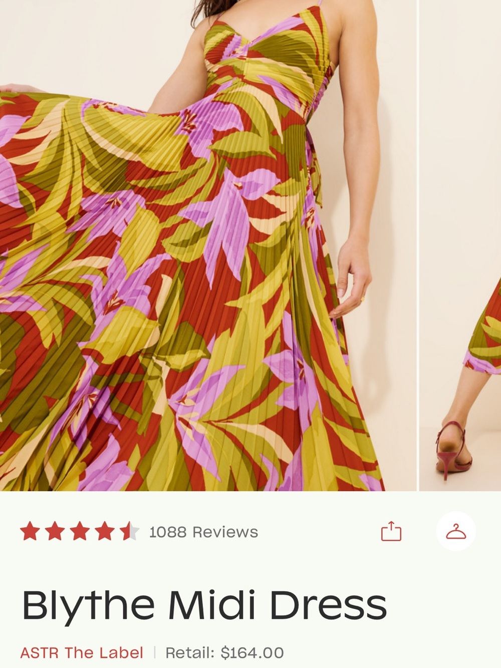 Astr Blythe Pleated Midi Skirt — Olive, Pink & Red Floral